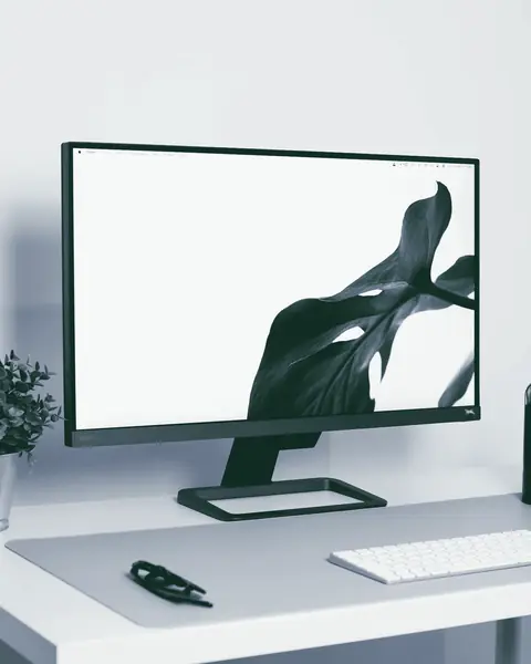 A clean, minimal desk with a monitor