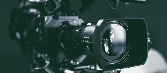 Professional video camera on a shoulder rig